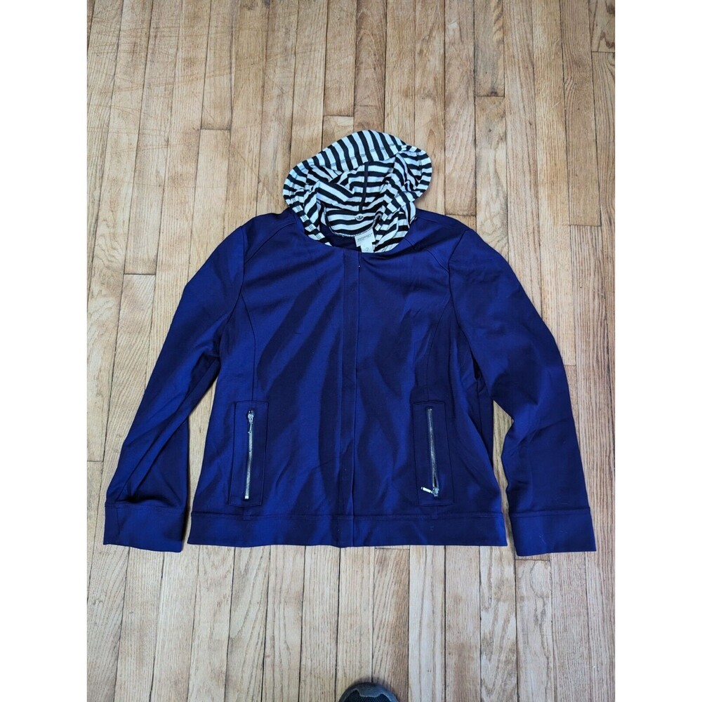 Chico's Zenergy SPRING Purple Jacket Sz 2 M‎ 12-14 Valerie Stripe Insert 2-pc